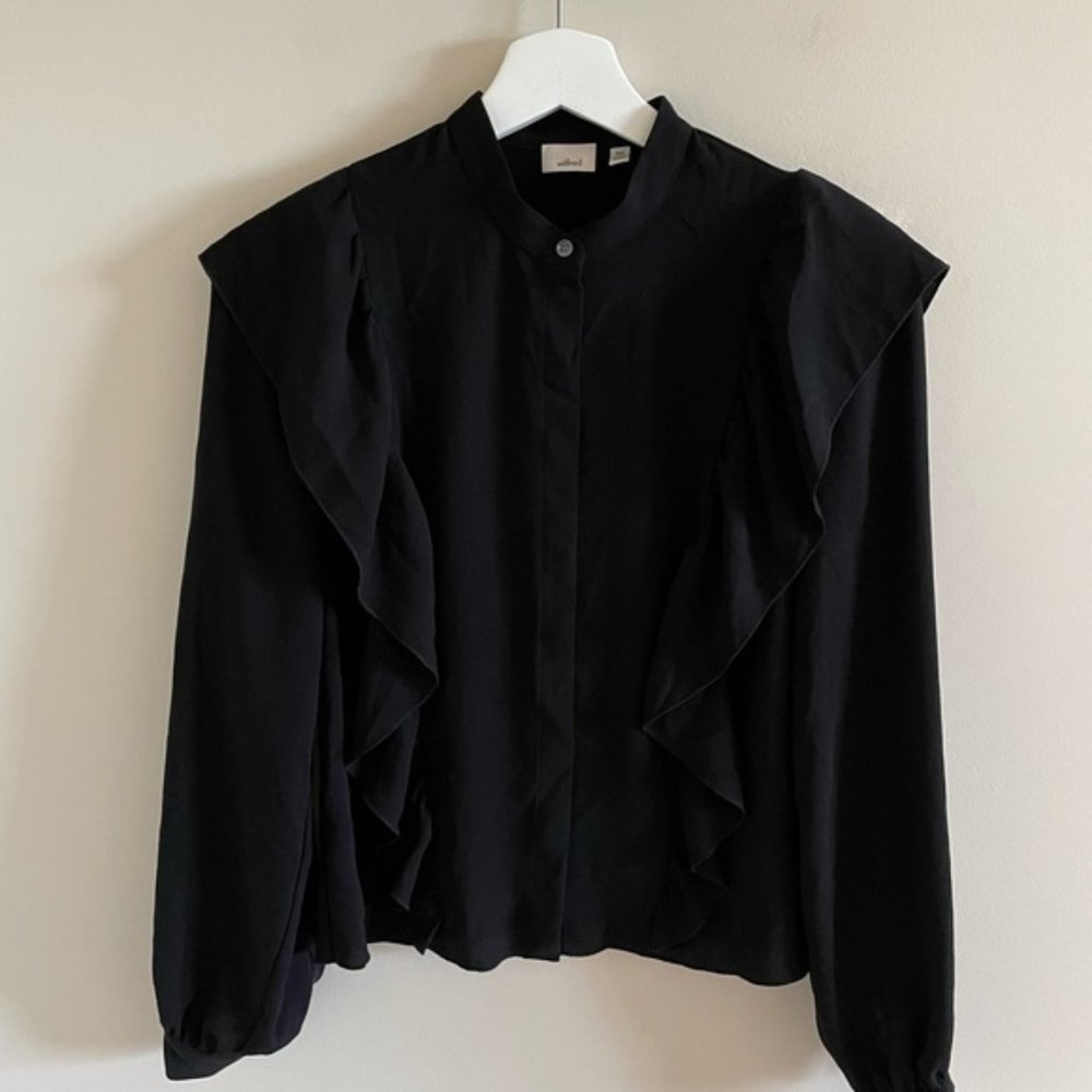 Aritzia Wilfred Black Silk and Polyester Ruffled Blouse Size XXS